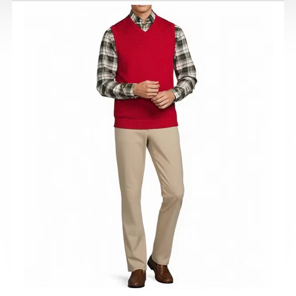 Hart Schaffner Marx Red V-Neck Sleeveless Merino Wool Ribbed Sweater Vest 2XT